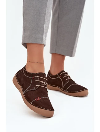 Skórzane Półbuty Damskie Z Przeszyciami Artiker 57C2114 Brązowe