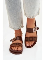 Dámské pantofle s zlatým sponou hnědé Fiorisse