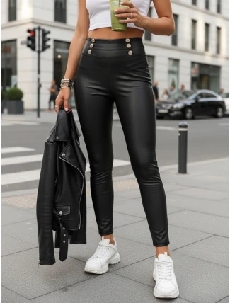 Dámske voskované legíny s vysokým pásom čierne FashionStreet UY2855