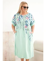 Dámske šaty z viskózy v nadmernej veľkosti s krátkymi rukávmi a bočnými rozparkami Mint