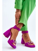 Damskie Zamszowe Sandały Na Masywnym Obcasie Lewski Shoes 3207 Fuksja