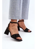 Sandały Damskie Na Obcasie Z Eko Zamszu Vinceza 17328 Czarne