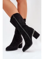 Ażurowe Kozaki Kowbojki Do Połowy Łydki S.Barski HY51-238 Czarne