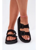 Zamszowe Klapki Damskie Z Klamrami D.Franklin DFSH405001 Czarne