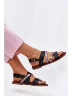 Sandały Damskie Na Płaskim Obcasie Z Paskami Sergio Leone SK086H Czarne