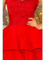 Exkluzívne šaty s čipkovaným výstrihom Numoco CHARLOTTE - červené