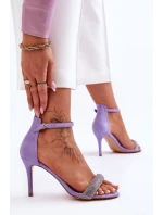 Zamszowe Sandały Na Szpilce Z Dżetami Fioletowe Moments