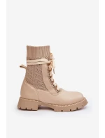 Damskie Botki Ze Skarpetą Sznurowane Jasnobeżowe Gentiana