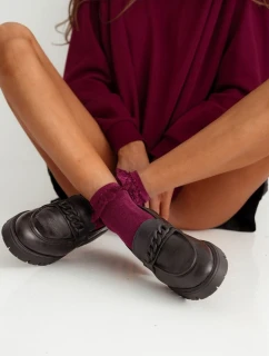 Skarpetki Damskie Bawełniane Z Koronką Bordowe