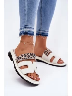 Skórzane Klapki Damskie Z Rzepem Panterka Vinceza 66769 Jasnobeżowe