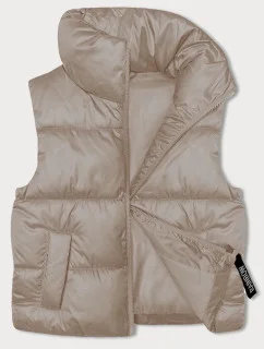 Svetlo béžová dámska krátka vesta so stojačikom (B8245-51)