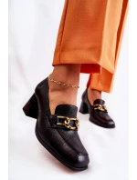 Skórzane Czółenka Z Łańcuchem Laura Messi 2515 Czarne