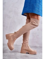 Wysokie Damskie Kozaki Za Kolano Beżowe Austin