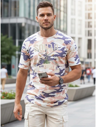Pánske tričko s vojenskou potlačou béžovej farby FashionStreet NX2005R