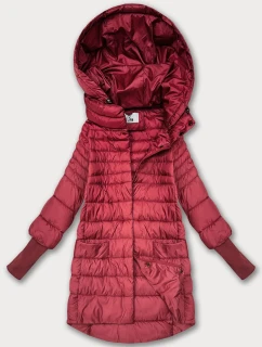 Dámska prechodná bunda s pletenými rebrovanými lemami koralová (1828)