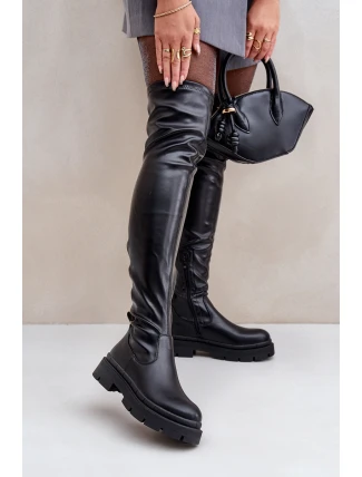 Kozaki Za Kolano Na Płaskim Obcasie Czarne Feliri