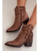 Dámské perforované kovbojky na podpatku s třásněmi Hnědé Calissey
