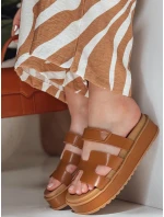 Dámske žabky na suchý zips PLATFOR camel FashionStreet ZY0868