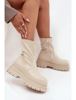 Botki Na Masywnej Platformie Eko Skórzane Beżowe Kylira