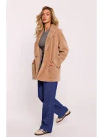 M808 Orezaná plyšová bunda - béžová