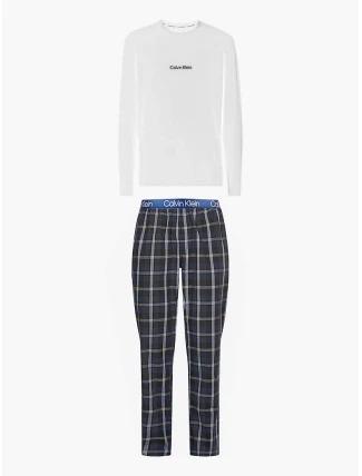 Pánsky pyžamový set - NM2184E 1MT - biela/modrá - Calvin Klein