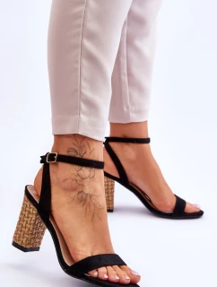 Zamszowe Sandały Na Plecionym Słupku Czarne Selila