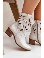 Skórzane Ażurowe Botki Na Obcasie Zazoo 3621 Złoty Przecierany