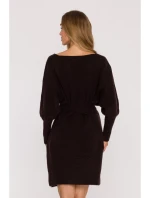 M631 Zavinovacie svetrové šaty so zaväzovaním - čokoládové