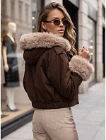 Krátka dámska bunda s odnímateľnou kožušinou, hnedá, FashionStreet TY5836 Krátka dámska bunda s odnímateľnou kožušinou, hnedá, FashionStreet TY5836