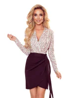 Dámske béžové bodkované body/blúzka s preloženým obálkovým výstrihom 375-1