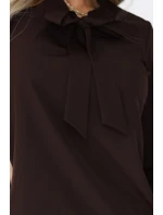 140-29 Blúzka s dlhými rukávmi a viazaním vpredu - čokoládová