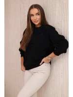 Zateplená mikina so sťahovacím lemom a ozdobnými mašľami čierna