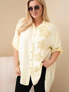 Dámske tričko Plus Size z viskózy s kvetinovou výšivkou žlté