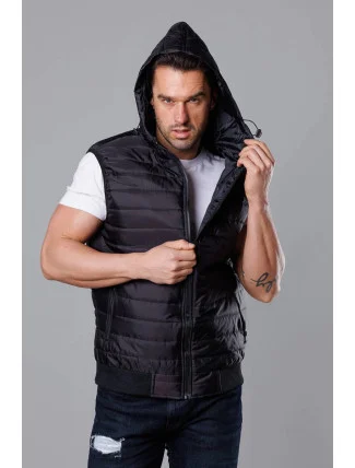 Čierna pánska vesta s kapucňou (8MY88-1)