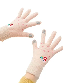 Dámske zimné rukavice so snehuliakom a vianočným stromčekom - béžové