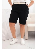 Dámske Plus veľkosť bavlnené šortky s opaskom čierna