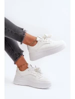 Sneakersy Damskie Na Platformie Eko Skóra Białe Vhisper