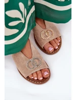 Sandały Damskie Z Ozdobą Na Płaskim Obcasie Eko Zamszowe Beżowe Ralisses