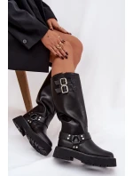 Kožené dámské kozačky s přezkami zateplené Big Star OO274A180 černé Kožené dámské kozačky s přezkami zateplené Big Star OO274A180 černé