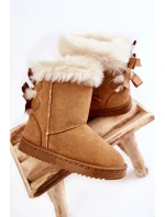 Dziecięce Ocieplane Botki Z Kokardkami Śniegowce Beżowe Funky