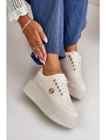 Sneakersy Buty Sportowe Damskie Ocieplane Na Masywnej Podeszwie Beżowe Verissha