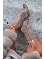 Ocieplane Kozaki Kowbojki Na Słupku Z Eko Zamszu Beżowe Mavine