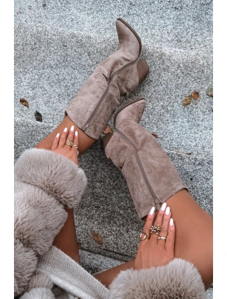 Ocieplane Kozaki Kowbojki Na Słupku Z Eko Zamszu Beżowe Mavine