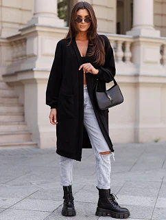 Dlhý dámsky oversize kardigán s vreckami, čierny, FashionStreet MY2583