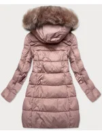 Dámska prešívaná zimná bunda s kapucňou Old Pink (7702)