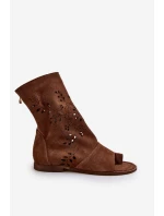 Zazoo 3437 Damskie Zamszowe Sandały Z Cholewką Na Zamek Brązowe