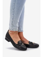 Lakierowane Ażurowe Baleriny Z Kokardką Eko Skórzane Czarne Amepitrea
