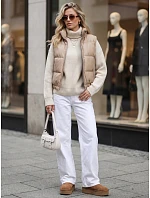 Krátka dámska vesta z ekologickej kože, béžová, FashionStreet TY5734 Krátka dámska vesta z ekologickej kože, béžová, FashionStreet TY5734