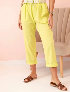 Dámske ľanové nohavice s bavlneným a kiwi opaskom