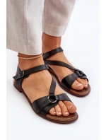 Zazoo 40182 Skórzane Sandały Damskie Czarne